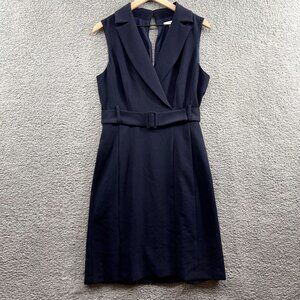 Nordstrom 1901 Surplice Neck Fitted‎ Midi Dress Navy 10   BROKEN ZIPPER